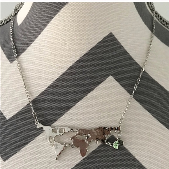 Silver World Map Necklace - Picture 3 of 6